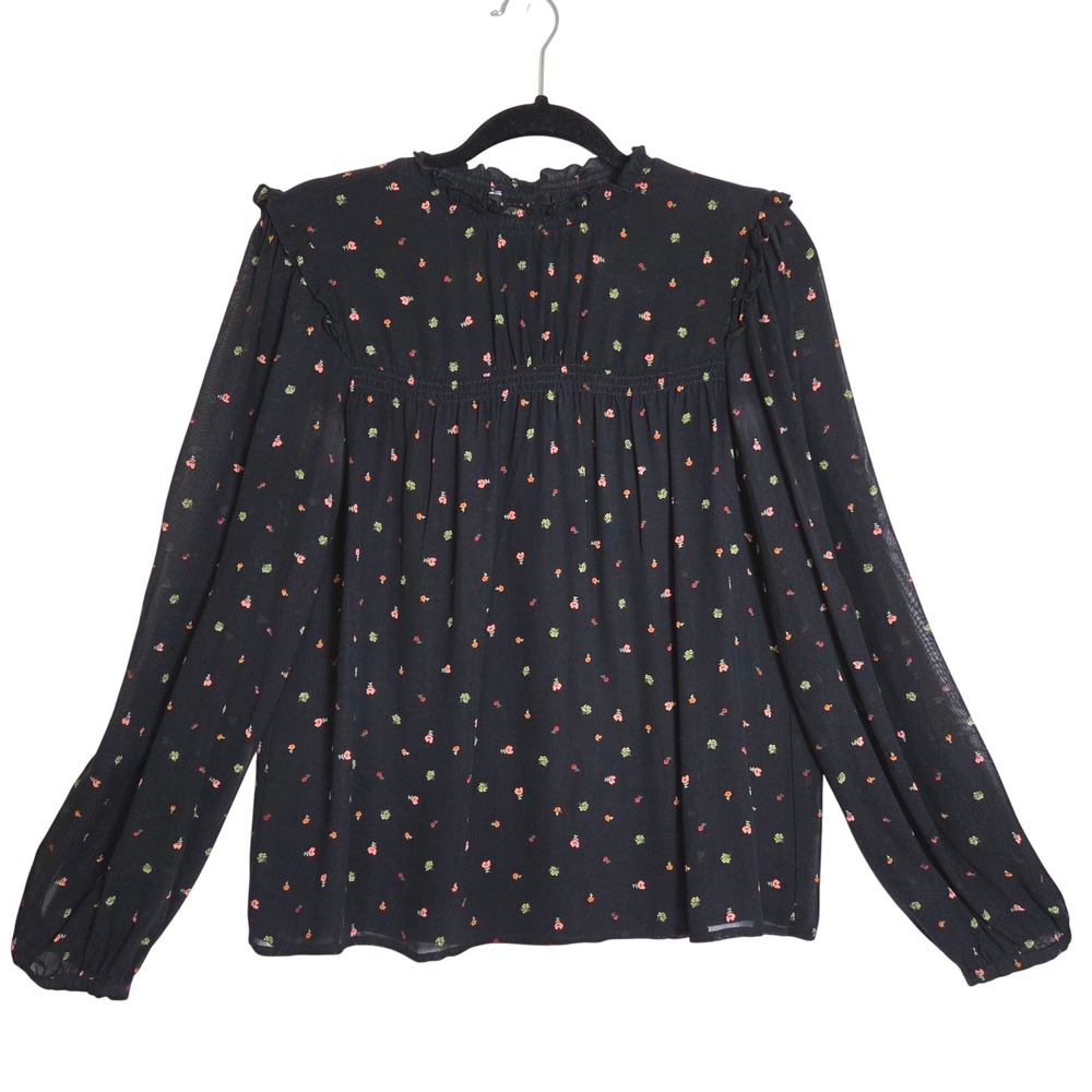 Sanctuary Blouse Women Small Black Floral Cottagecore Ruffle Empire Top - Picture 2 of 8